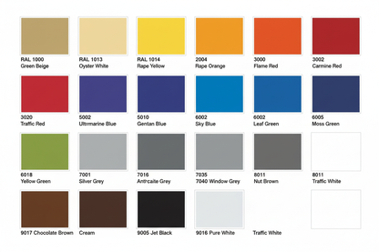 Common RAL Classic colour swatches reference chart